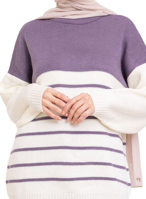 Lavender Striped Knit Suit 3 - Khotwh